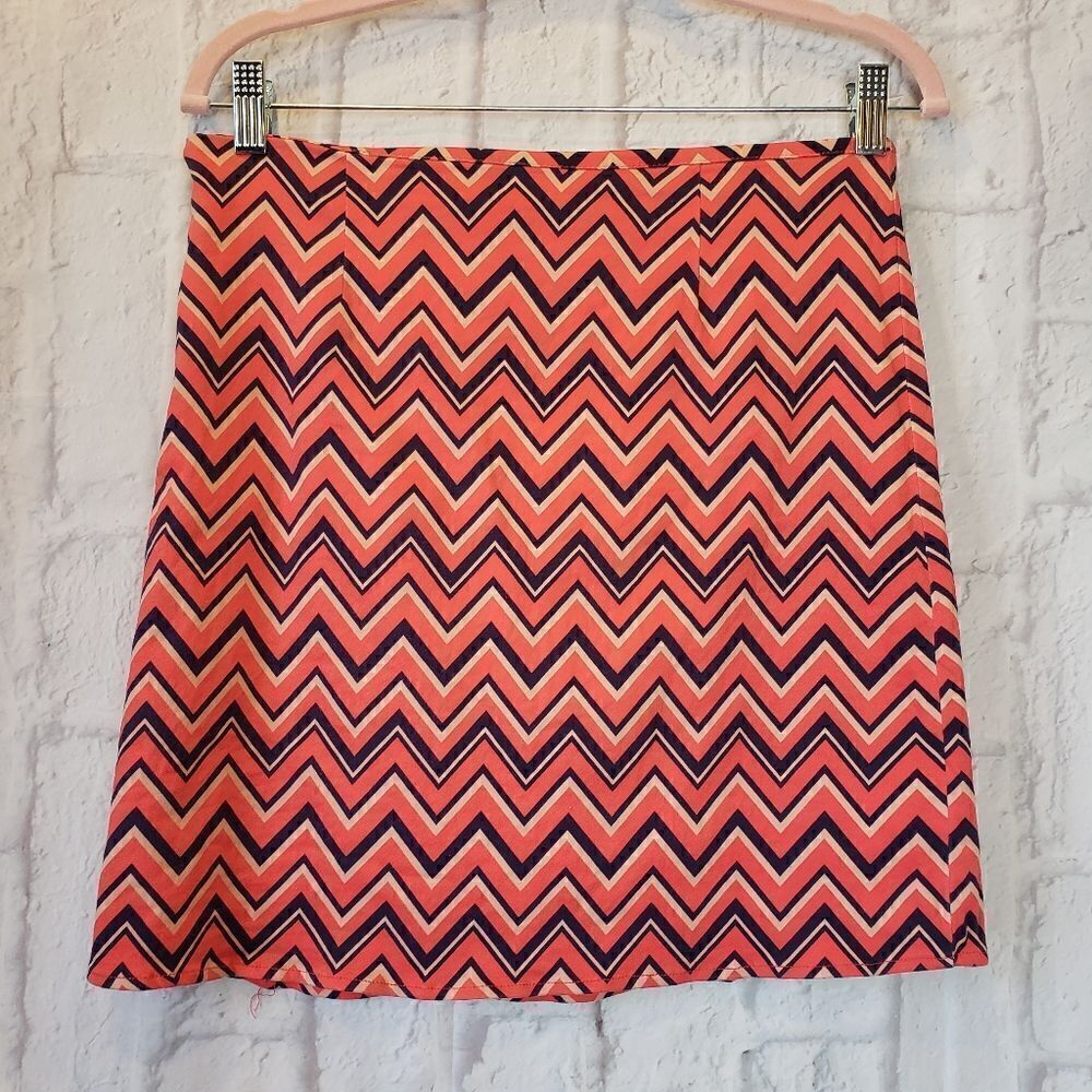 ANNABELLA Orange Navy Chevron Skirt